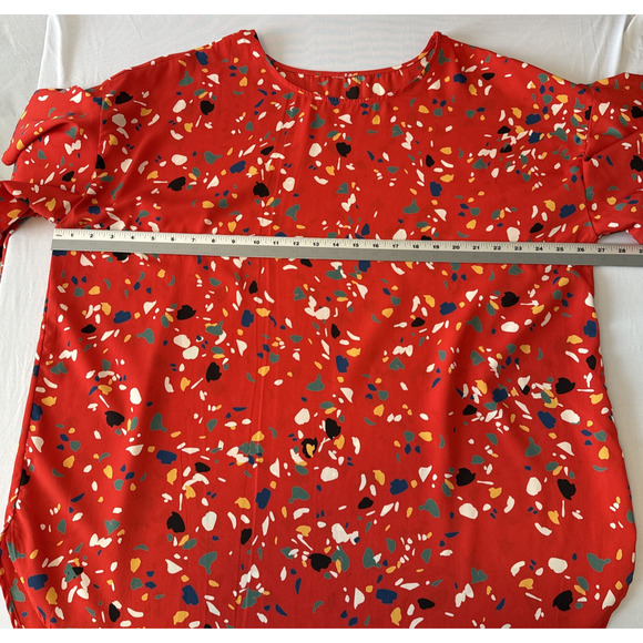 Women’s Plus Size XXL Boho Confetti Red Short Bell Sleeve Tunic Blouse Party - Picture 5 of 8